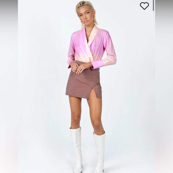 NWOT PRINCESS POLLY Pink Ombre Long Sleeve "Juliana" Cheeky Bodysuit, size 2 - Picture 1 of 7